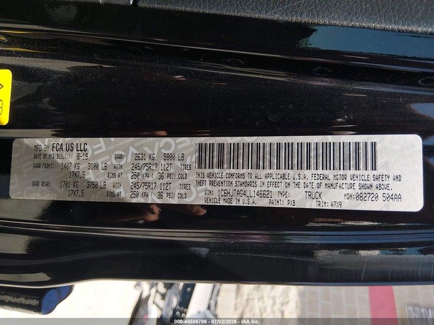 2020 Jeep Gladiator Sport S 4X4 VIN: 1C6HJTAG4LL146621 Lot: 45506706