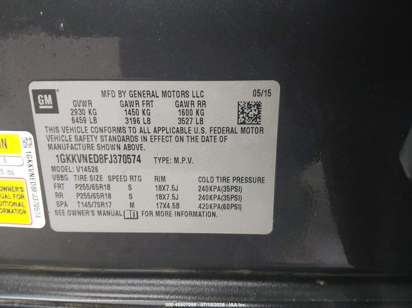 2015 GMC ACADIA SPORT UTILITY VEHICLE 3.6L V-6 DI, DOHC, VVT, 281HP