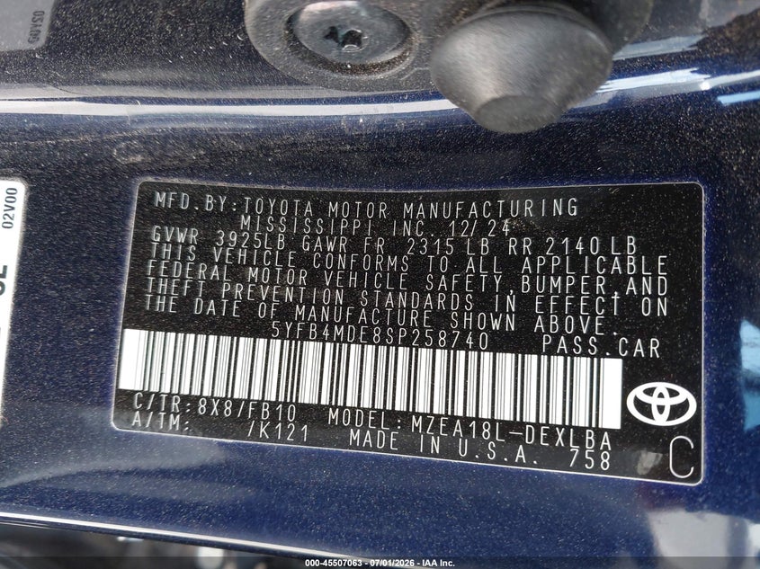 2025 TOYOTA COROLLA SEDAN 2.0L I-4 DI, DOHC, VVT, 169HP