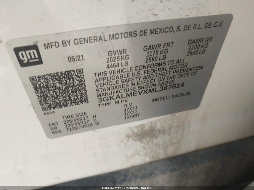 GMC TERRAIN 2021 VIN 3GKALMEVXML387614
