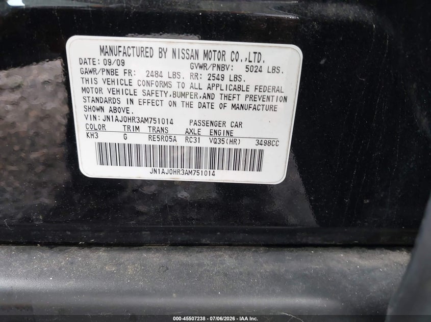 2010 Infiniti Ex35 Journey VIN: JN1AJ0HR3AM751014 Lot: 45507238