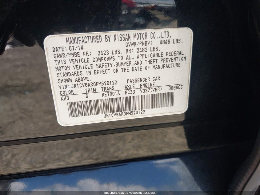 2015 Infiniti Q40 VIN: JN1CV6AR0FM520122 Lot: 45507305