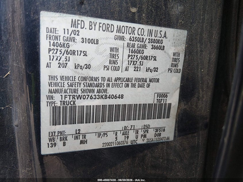 2003 FORD F-150 PICKUP 4.6L V-8 231HP
