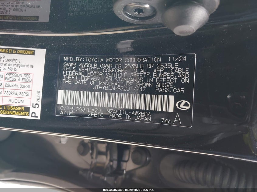 2025 Lexus Ux 300H VIN: JTHYBJAH9S2017747 Lot: 45507530