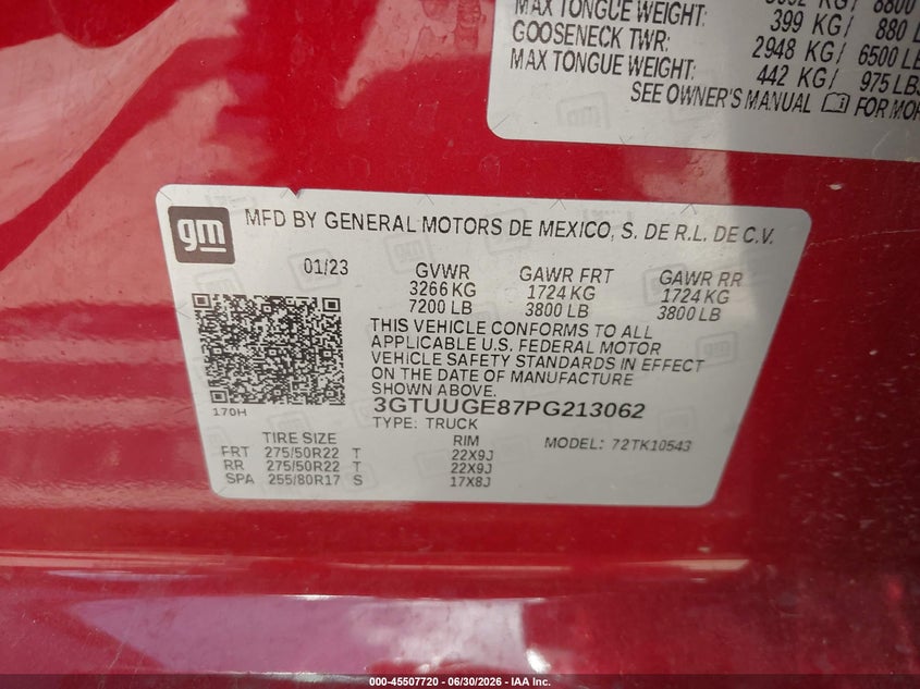 GMC SIERRA 1500 2023 VIN 3GTUUGE87PG213062