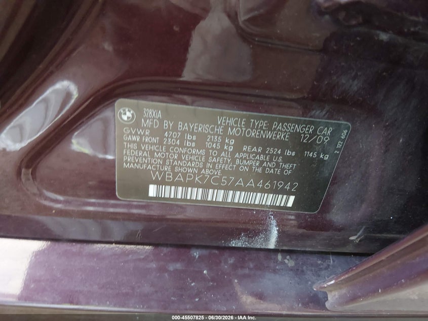 2010 BMW 3ER SEDAN 3.0L I-6 DOHC, VVT, 230HP