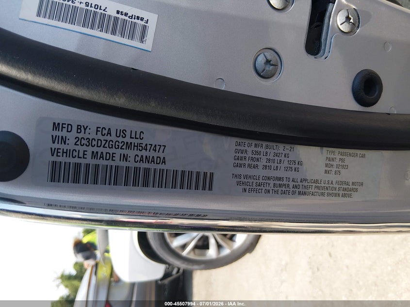2021 DODGE CHALLENGER COUPE 3.6L V-6 DOHC, VVT, 303HP