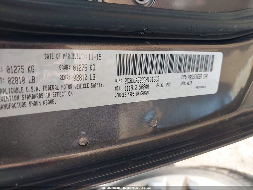 2016 Chrysler 300C VIN: 2C3CCAEG3GH151893 Lot: 45508084