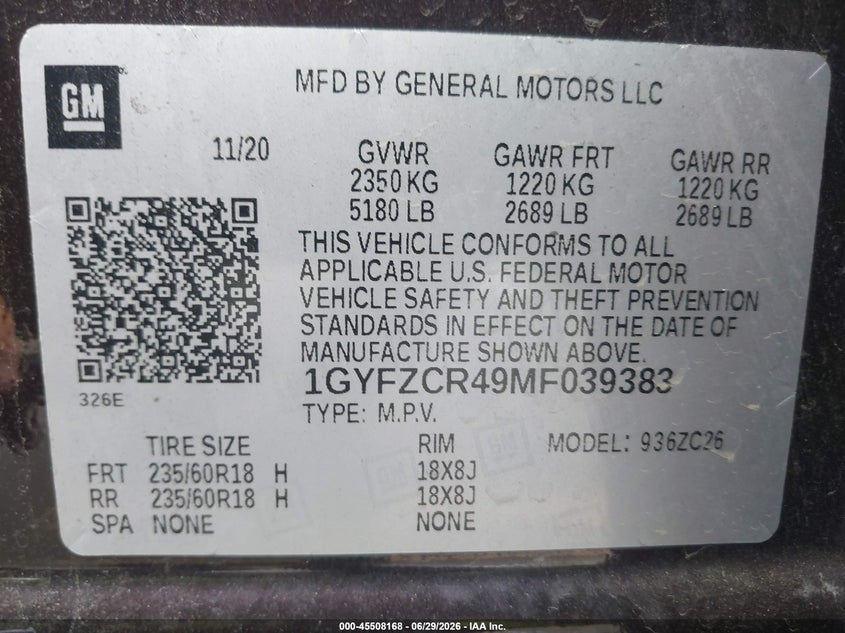 2021 Cadillac Xt4 Fwd Premium Luxury VIN: 1GYFZCR49MF039383 Lot: 45508168
