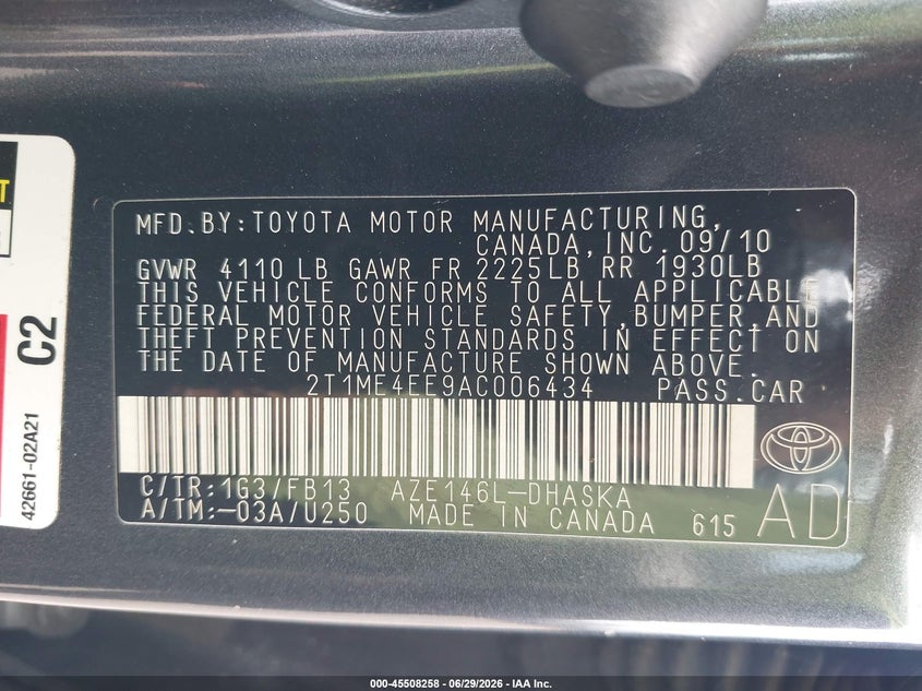 2010 Toyota Matrix Xrs VIN: 2T1ME4EE9AC006434 Lot: 45508258