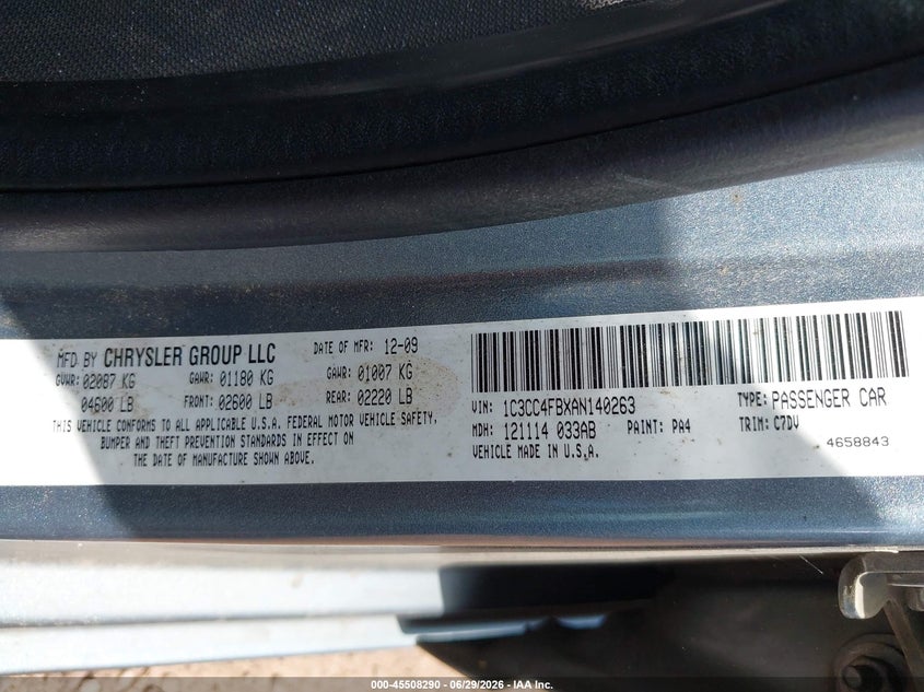 2010 Chrysler Sebring Touring VIN: 1C3CC4FBXAN140263 Lot: 45508290