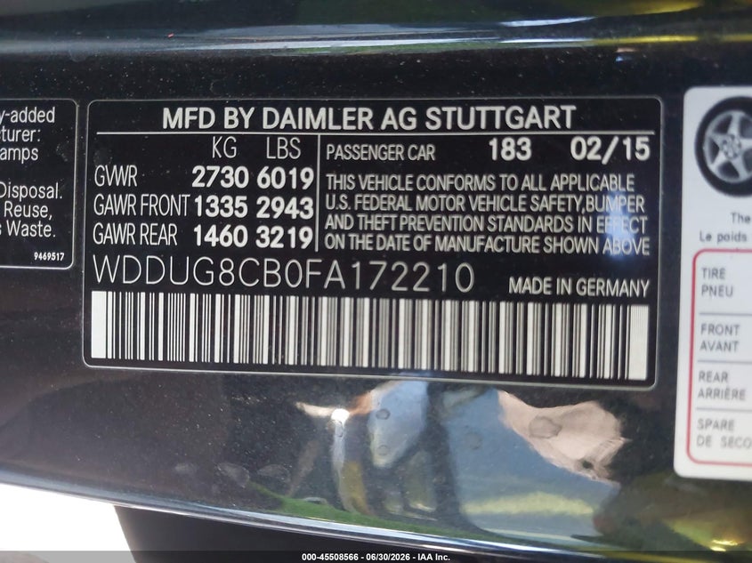 2015 Mercedes-Benz S 550 VIN: WDDUG8CB0FA172210 Lot: 45508566