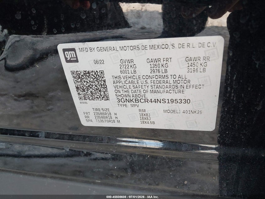 2022 Chevrolet Blazer Fwd 2Lt VIN: 3GNKBCR44NS195330 Lot: 45508608