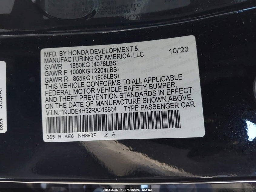 2024 Acura Integra A-Spec VIN: 19UDE4H32RA016864 Lot: 45508782