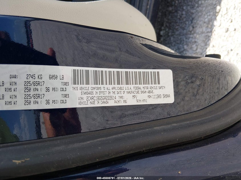 CHRYSLER TOWN & COUNTRY 2016 VIN 2C4RC1BG5GR222614