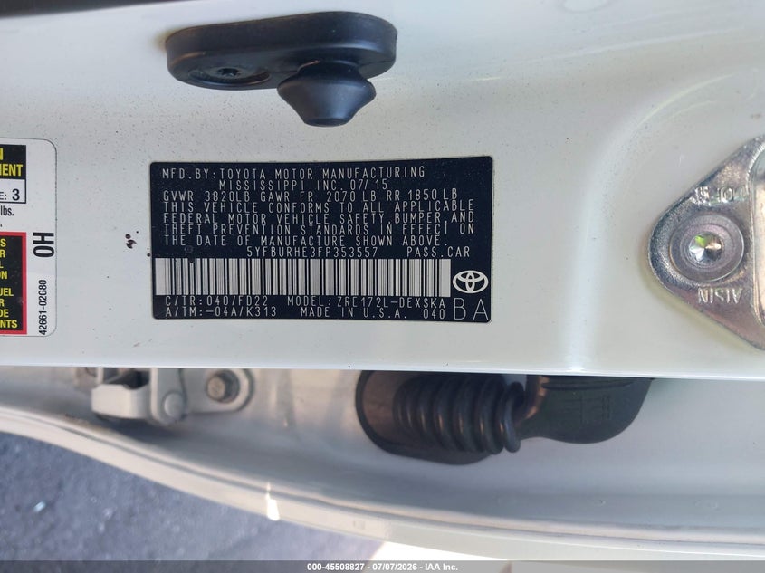 2015 TOYOTA COROLLA SEDAN 1.8L I-4 DOHC, VVT, 132HP