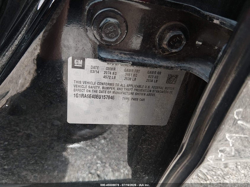 2014 Chevrolet Volt VIN: 1G1RA6E40EU157846 Lot: 45508878