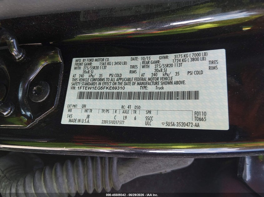 2015 FORD F-150 TRUCK 3.5L V6 FI DOHC 24V NF4