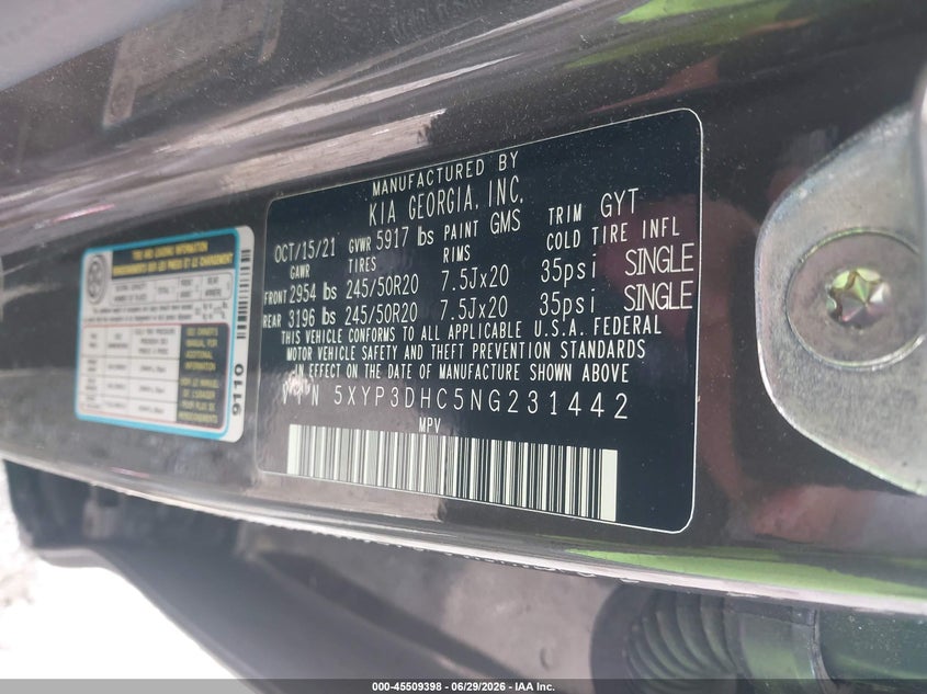 2022 Kia Telluride Ex VIN: 5XYP3DHC5NG231442 Lot: 45509398