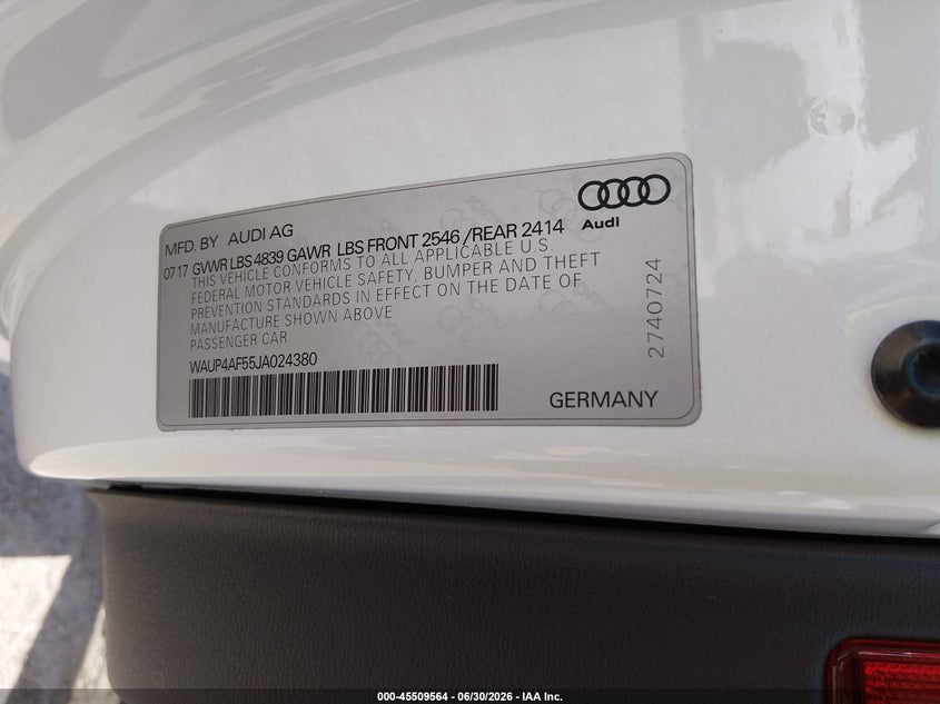 2018 Audi S5 3.0T Premium Plus VIN: WAUP4AF55JA024380 Lot: 45509564