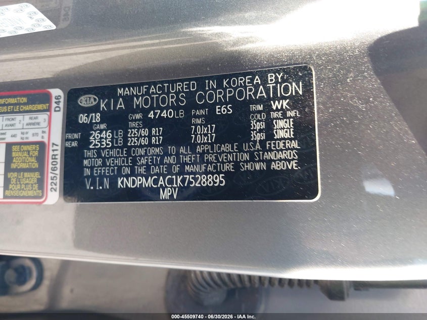 KIA SPORTAGE 2019 VIN KNDPMCAC1K7528895