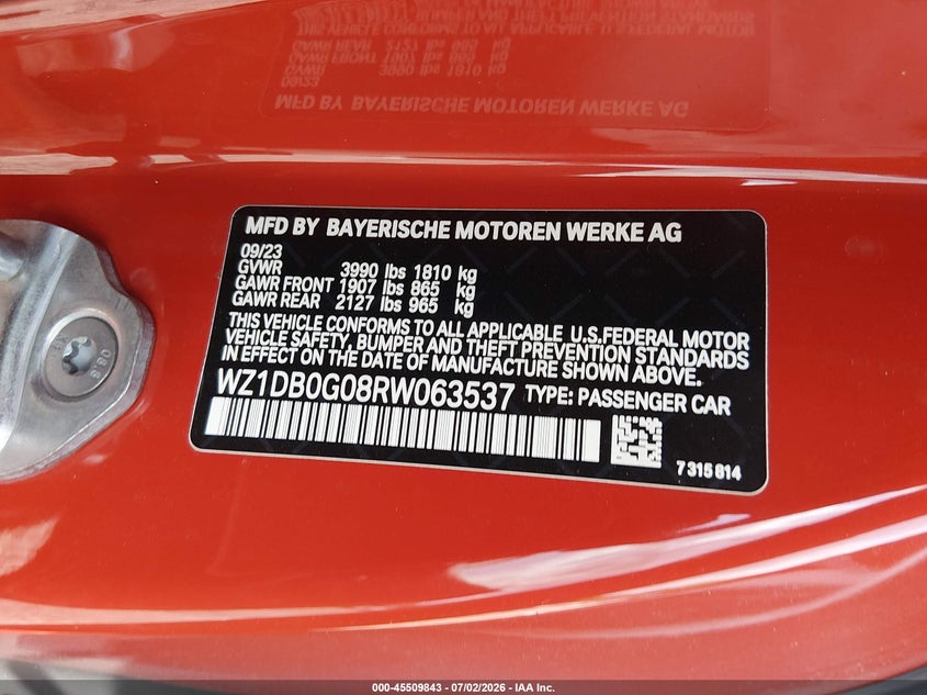 2024 Toyota Gr Supra 45Th Anniversary Edition VIN: WZ1DB0G08RW063537 Lot: 45509843