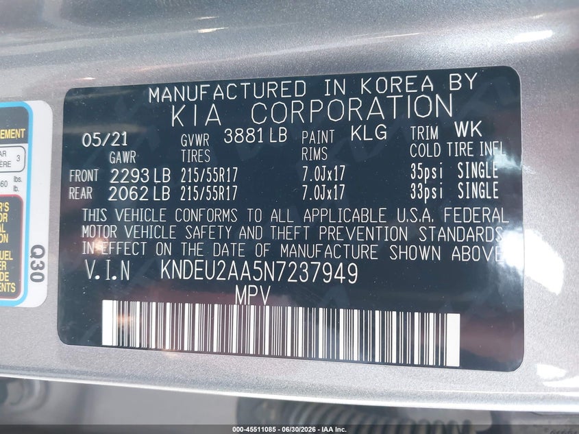 2022 KIA SELTOS SPORT UTILITY VEHICLE 2.0L I-4 DOHC, VVT, 146HP