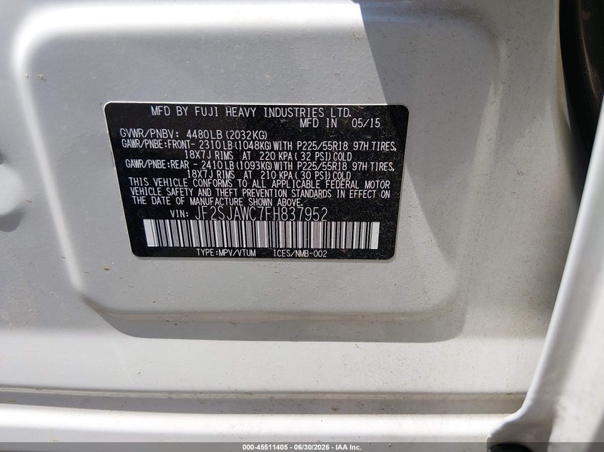 2015 SUBARU FORESTER auction photo 8