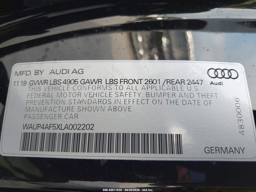 2020 Audi S5 Premium Plus Tfsi Quattro Tiptronic VIN: WAUP4AF5XLA002202 Lot: 45511538
