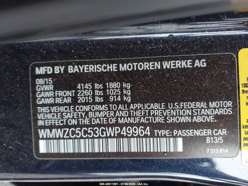 2016 Mini Countryman Cooper S VIN: WMWZC5C53GWP49964 Lot: 45511591
