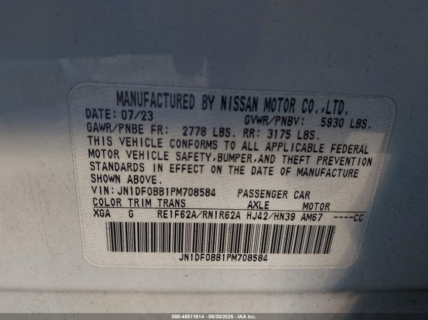 2023 Nissan Ariya Evolve+ VIN: JN1DF0BB1PM708584 Lot: 45511614