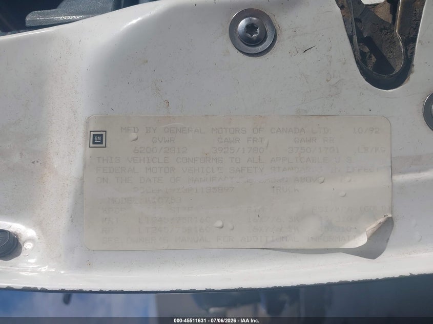 1993 Chevrolet Gmt-400 K1500 VIN: 2GCEK19Z3P1135897 Lot: 45511631