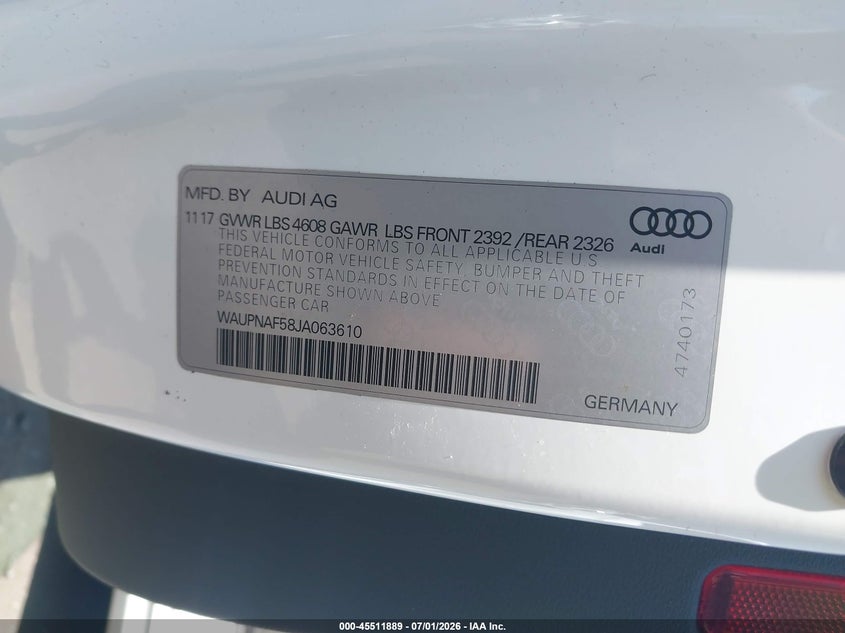 2018 Audi A5 2.0T Premium VIN: WAUPNAF58JA063610 Lot: 45511889