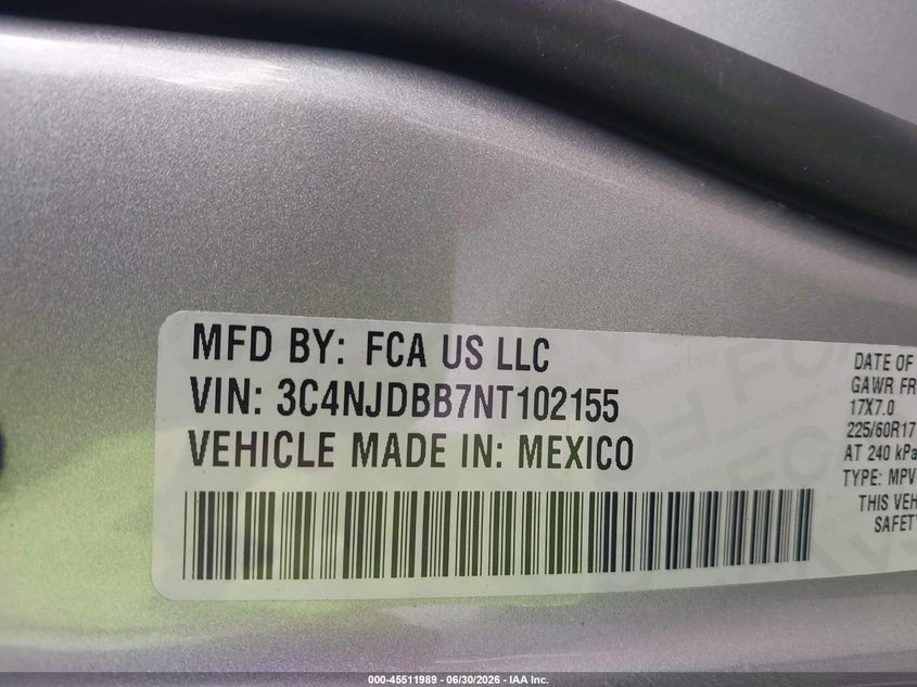 JEEP COMPASS 2022 VIN 3C4NJDBB7NT102155