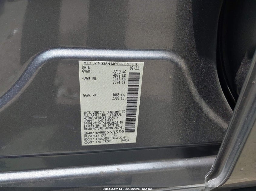 2021 Nissan Leaf Sl Plus 62 Kwh VIN: 1N4BZ1DV9MC553556 Lot: 45512114