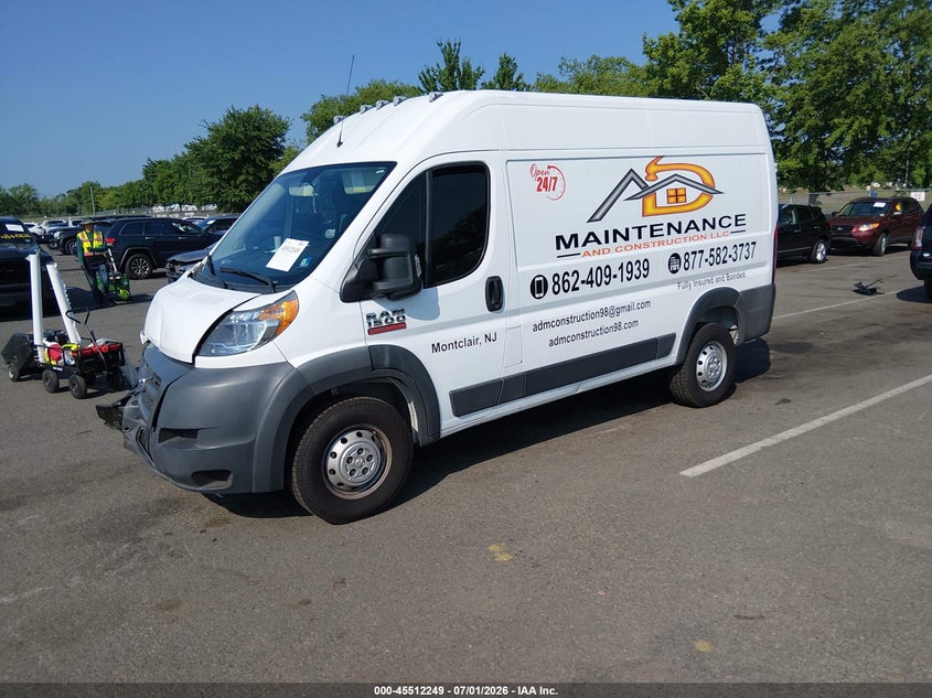 Vin: 3c6trvbg7he531099, lot: 46010465, ram promaster 1500 high roof 136 wb 20172