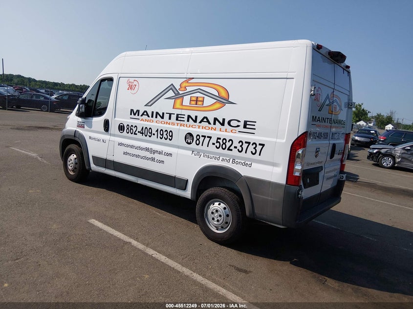Vin: 3c6trvbg7he531099, lot: 46010465, ram promaster 1500 high roof 136 wb 20173