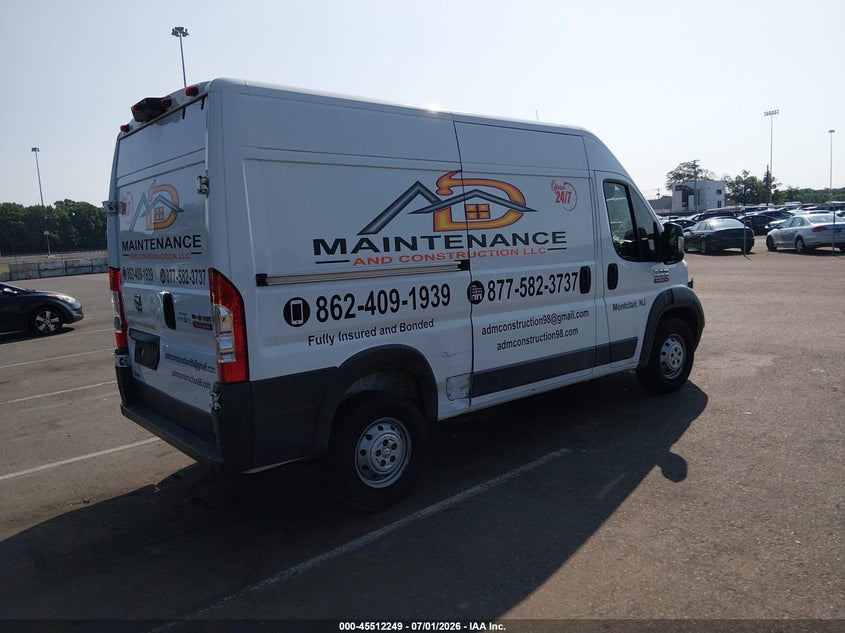 Vin: 3c6trvbg7he531099, lot: 46010465, ram promaster 1500 high roof 136 wb 20174