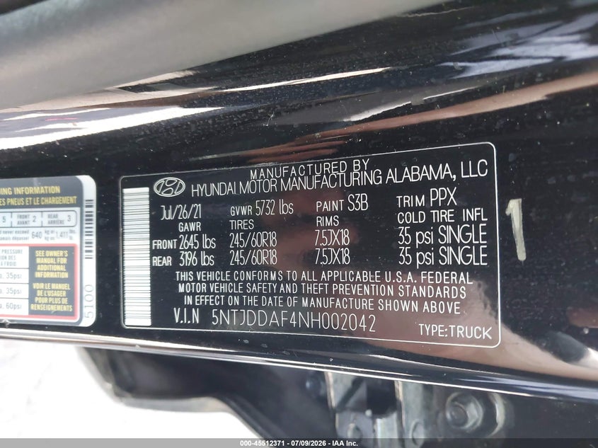 2022 Hyundai Santa Cruz Sel Premium VIN: 5NTJDDAF4NH002042 Lot: 45512371