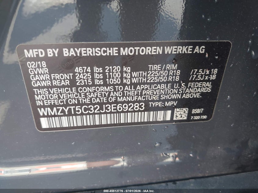 2018 Mini Countryman Cooper S VIN: WMZYT5C32J3E69283 Lot: 45512776