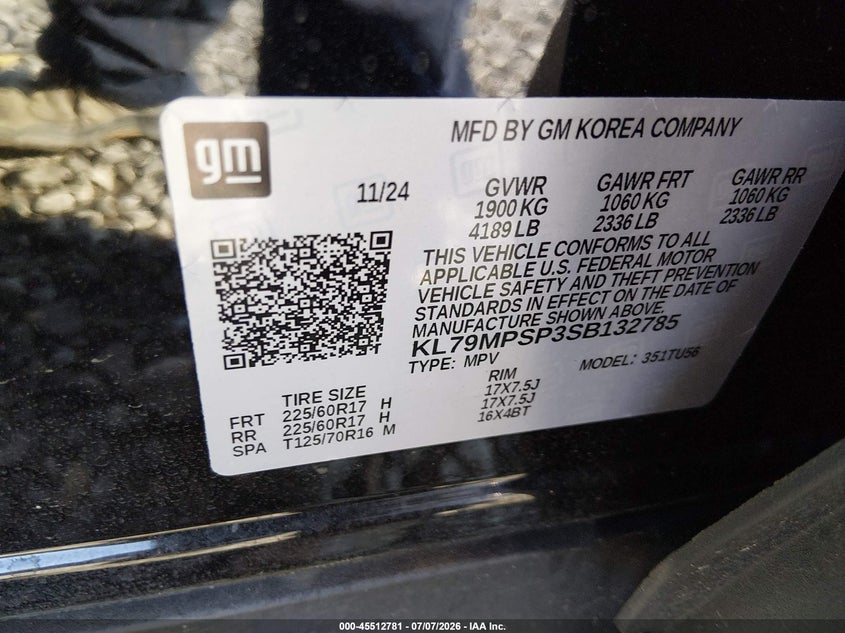 CHEVROLET TRAILBLAZER 2025 VIN KL79MPSP3SB132785