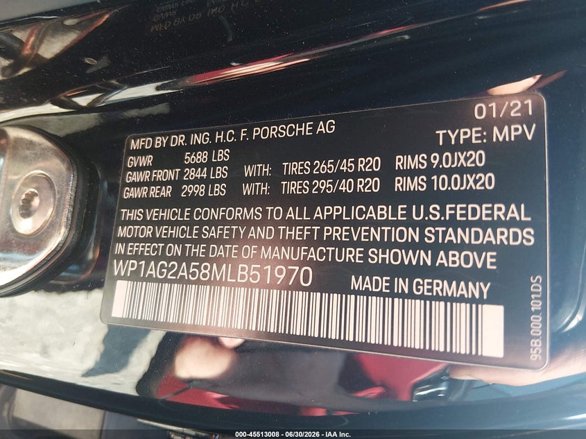 2021 Porsche Macan Gts VIN: WP1AG2A58MLB51970 Lot: 45513008