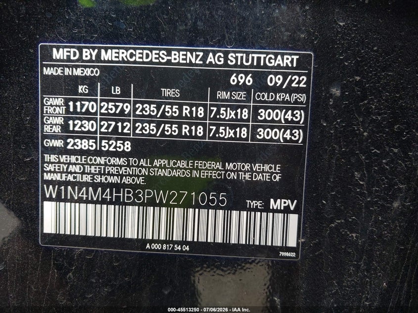 2023 Mercedes-Benz Glb 250 4Matic VIN: W1N4M4HB3PW271055 Lot: 45513250