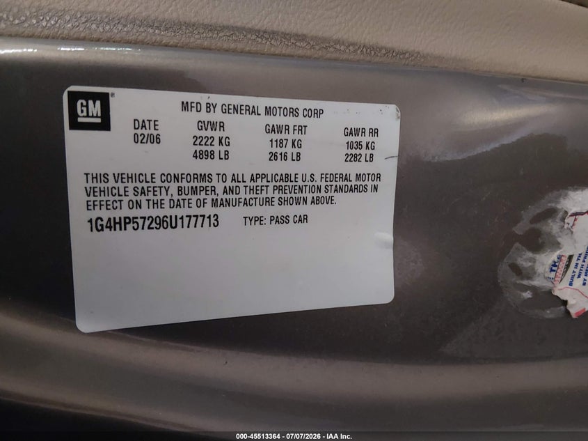 2006 Buick Lucerne Cx VIN: 1G4HP57296U177713 Lot: 45513364