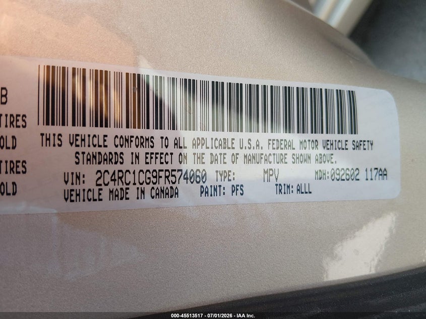 2015 Chrysler Town & Country Touring-L VIN: 2C4RC1CG9FR574060 Lot: 45513517
