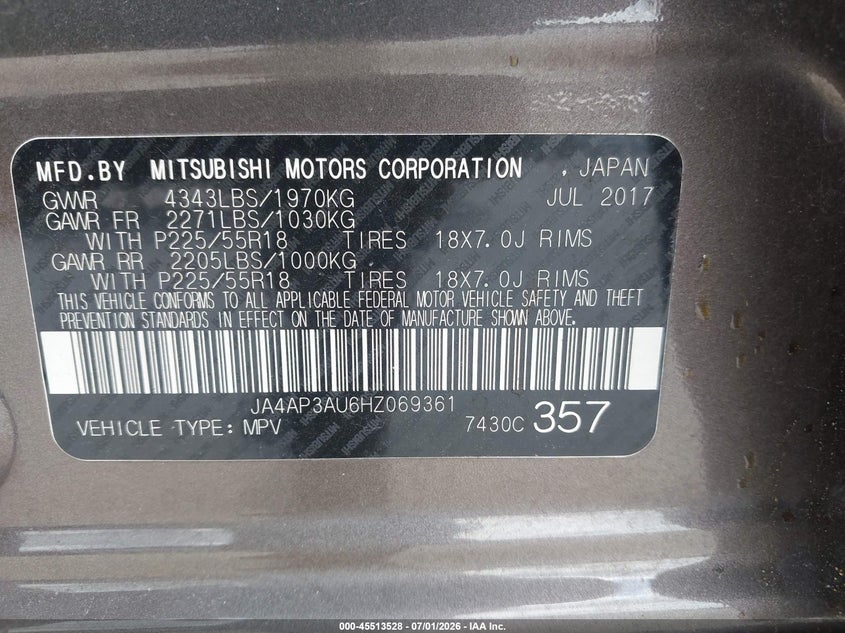 2017 Mitsubishi Outlander Sport 2.0 Es VIN: JA4AP3AU6HZ069361 Lot: 45513528
