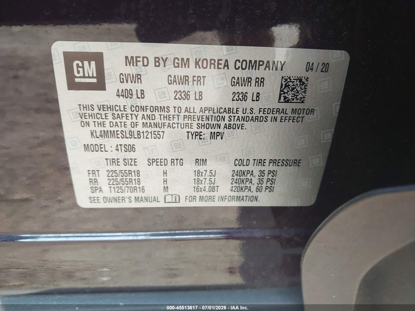 2020 Buick Encore Gx Awd Select VIN: KL4MMESL9LB121557 Lot: 45513617