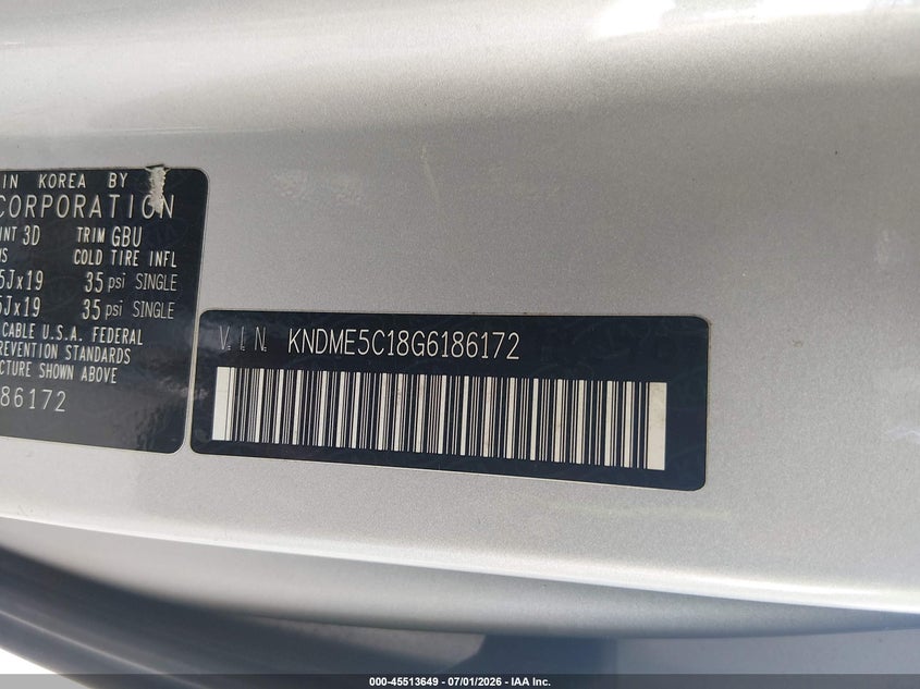 2016 Kia Sedona Sx Luxury VIN: KNDME5C18G6186172 Lot: 45513649
