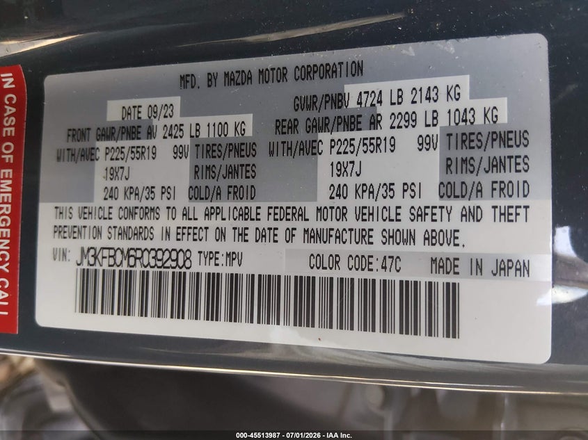 MAZDA CX-5 2024 VIN JM3KFBCM6R0392908