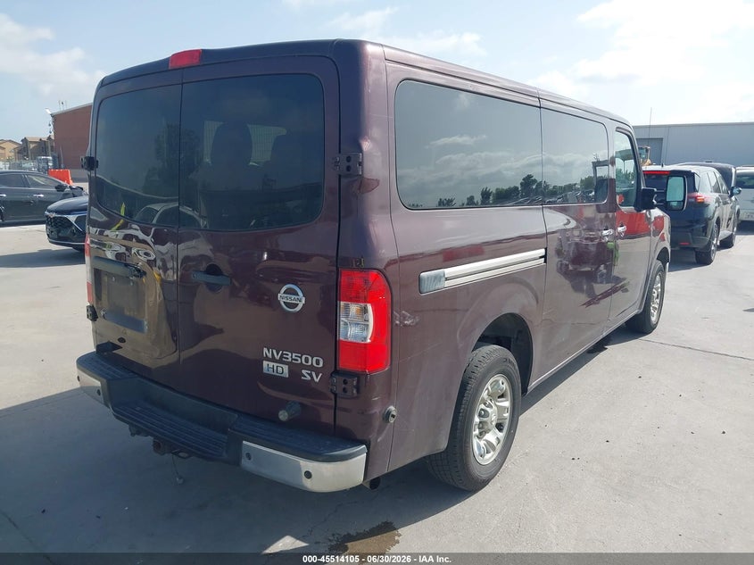 Vin: 5bzaf0aa8dn202085, lot: 46012321, nissan nv passenger nv3500 hd sv v8 20134